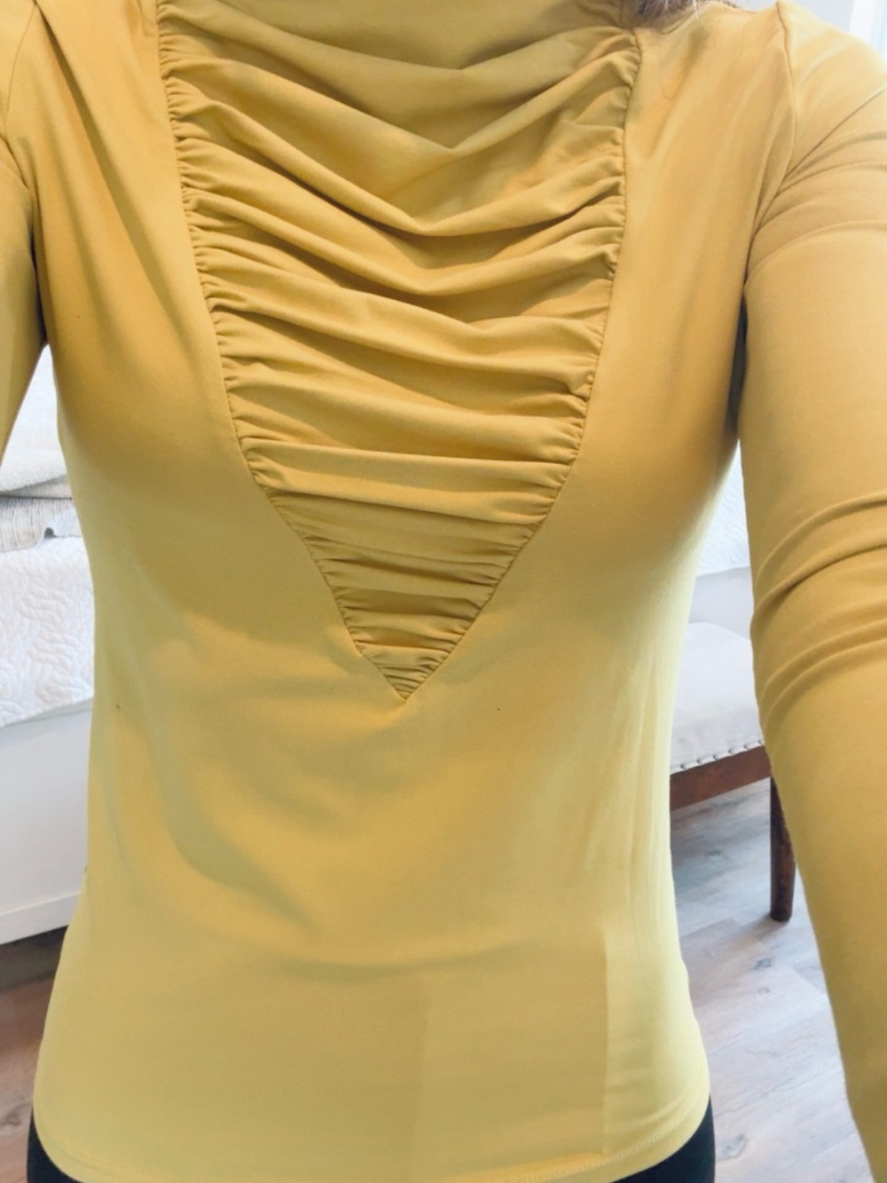 SHEIN Yellow Ruched Mock Neck Long Sleeve Top - Picture 3 of 7